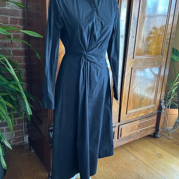 Poplin side knot midi long sleeve shirt dress - Picture 7 of 7